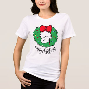 T-shirt En Tri-matière cacahuètes   Snoopy Christmas Wreath & Bow