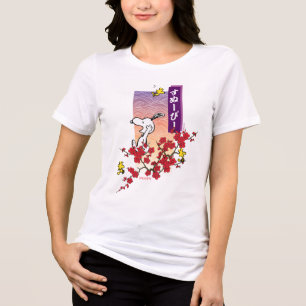 T-shirt En Tri-matière cacahuètes   Snoopy & Woodstock Branche de fleurs