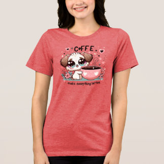 T-shirt En Tri-matière Cadeau d'art mignon de chiot au café Fleurs Kawaii