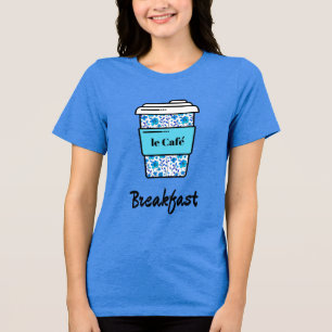 T-shirt En Tri-matière Café du matin en Coupe Florale Bleue
