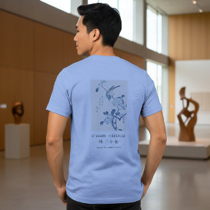 T-shirt En Tri-matière Camélia et Oiseau d'Hiroshige Art Ukiyo-e Bleu Cla