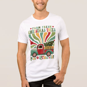 T-shirt En Tri-matière Camion de Noël Arbres frais de la Ferme Rétro