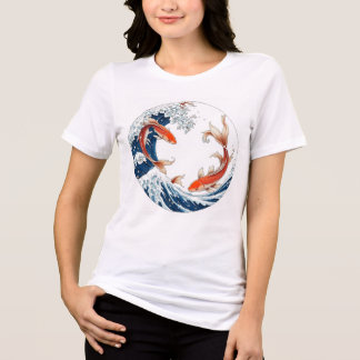 T-shirt En Tri-matière camisa feminia branca com peixes japoneses