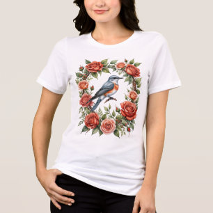 T-shirt En Tri-matière Capteur De Ciseaux À Queue Entouré De Roses Rouges