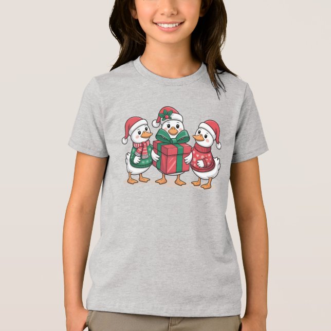 T-shirt En Tri-matière Caricature de canards de Noël mignons Art-68105 (Recto)