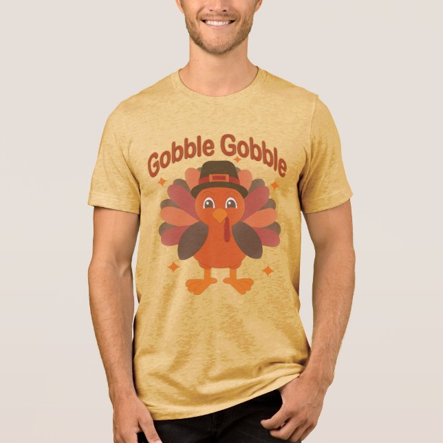 T-shirt En Tri-matière Caricature de Turquie Thanksgiving - "Gobble Gobbl (Recto)