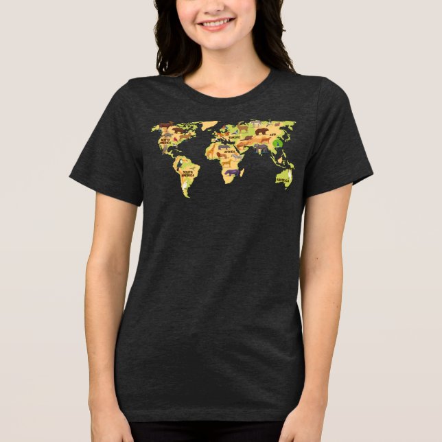 T-shirt En Tri-matière Carte du monde des animaux (Recto)