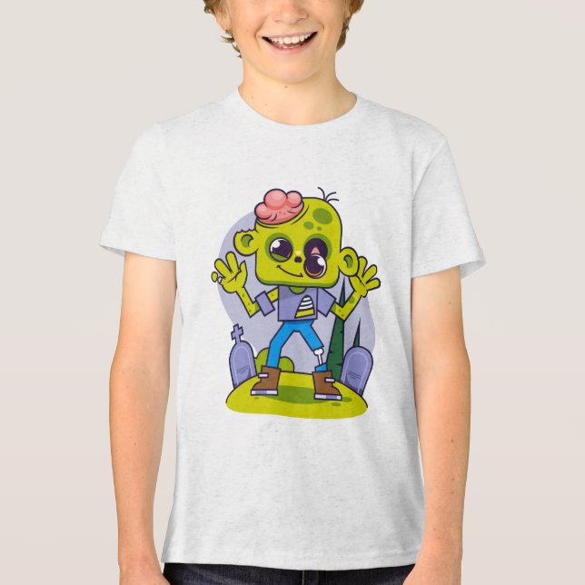T-shirt En Tri-matière Cartoon Zombie Cute - Halloween des garçons amusan (Recto)