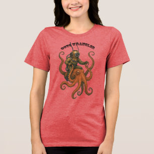 T-shirt En Tri-matière Casque de plongée vintage chevauchant un poulpe gé