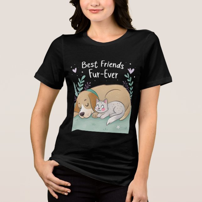 T-shirt En Tri-matière Cat and dog best friends forever (Recto)
