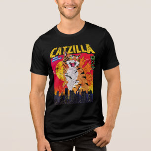 T-shirt En Tri-matière Catzilla vintage Chat Art Japonais Drôle Cadeaux d