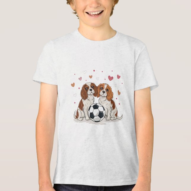 T-shirt En Tri-matière Cavalier Spaniels with soccer ball for Valentine's (Recto)