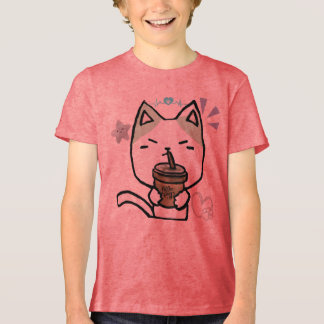 T-shirt En Tri-matière Cawaii Funny cat with coffee Cute Cat anime style