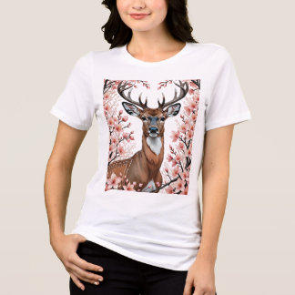T-shirt En Tri-matière Cerf buck américain N. entouré de fleurs de pommie