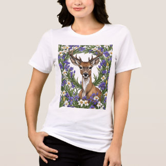 T-shirt En Tri-matière Cerf mâle nord-américain MI entouré de fleurs d'ir