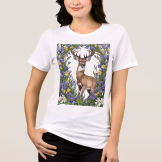 T-shirt En Tri-matière Cerf mâle nord-américain MI entouré de fleurs d'ir