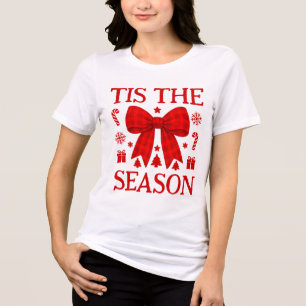 T-shirt En Tri-matière C'est la saison noeud rouge à carreaux Noël rétro