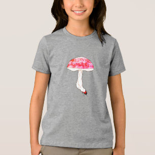 T-shirt En Tri-matière Champignon Rose Dessiné à la Main Art Fongique Pas