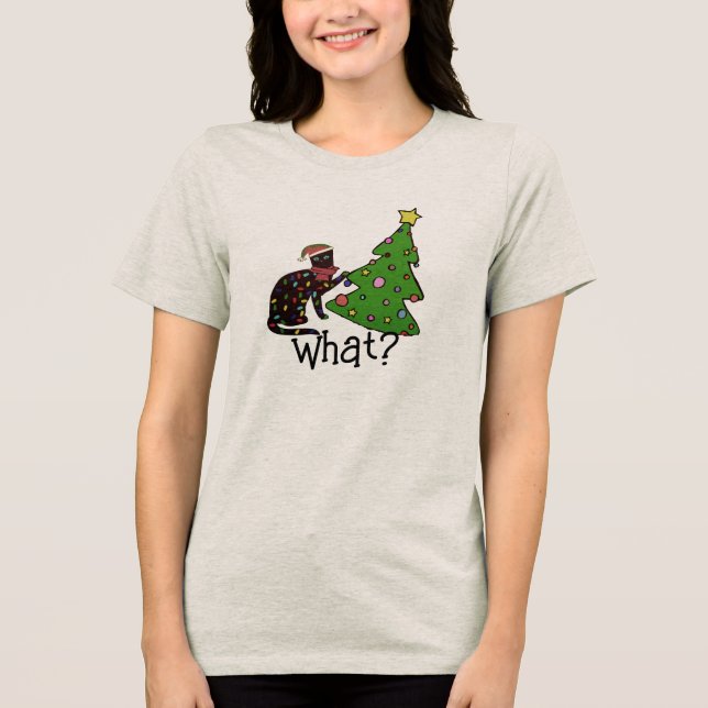T-shirt En Tri-matière Chat amusant Noël Arbre Fêtes Fêtes Femmes (Recto)