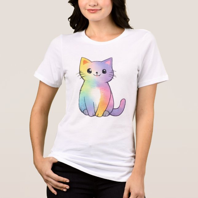T-shirt En Tri-matière Chat Arc-en-Ciel Mignon (Recto)