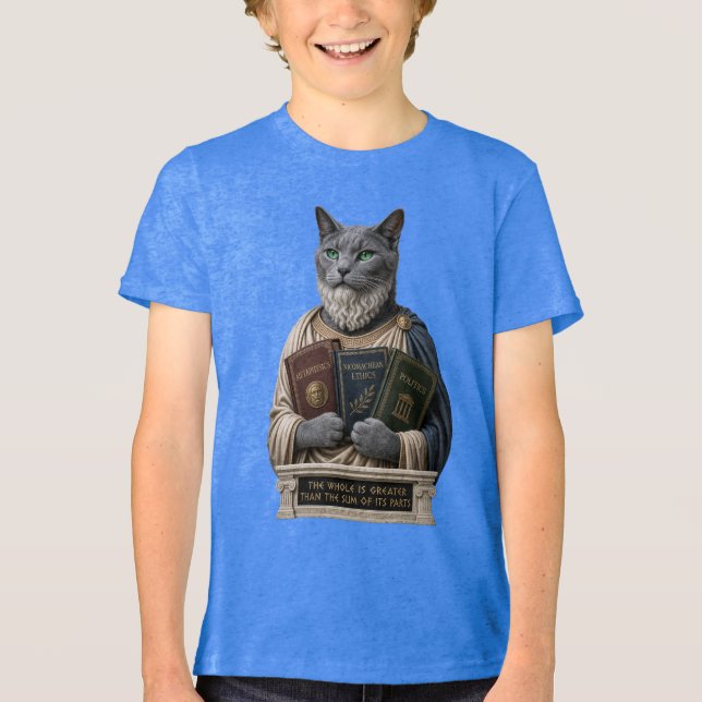T-shirt En Tri-matière Chat Aristote Bleu Russe (Recto)
