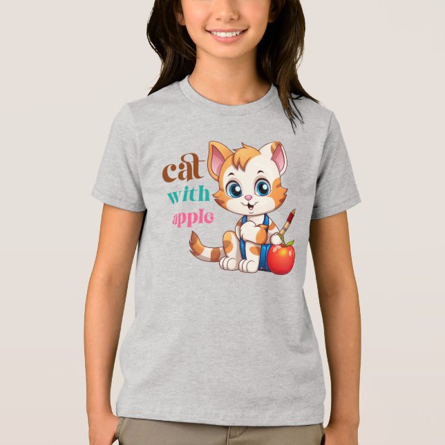 T-shirt En Tri-matière Chat Avec Apple-85242 (Recto)
