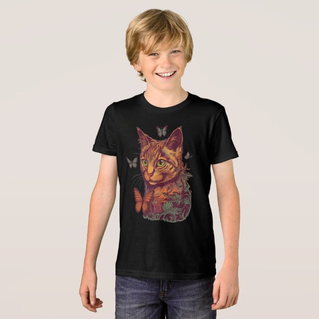 T-shirt En Tri-matière Chat avec papillons Monarch (Recto plein)