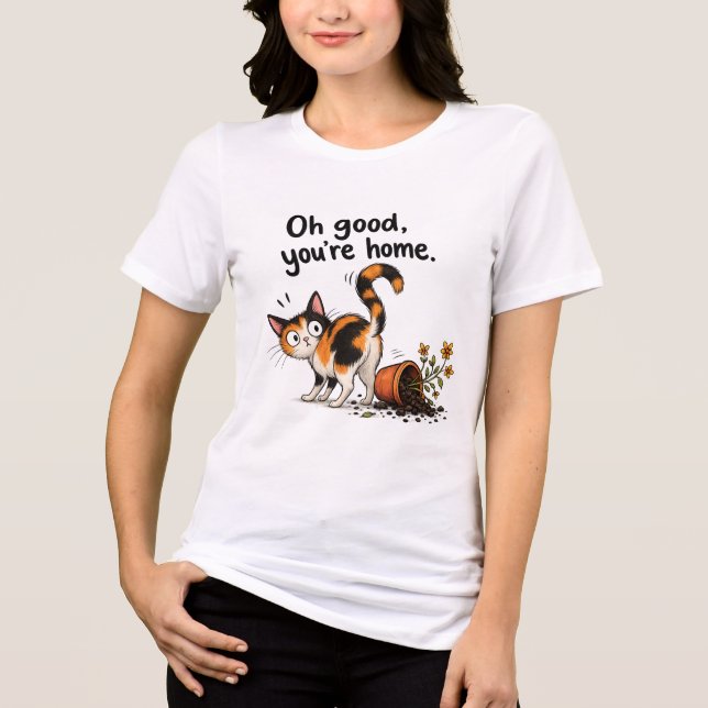 T-shirt En Tri-matière Chat calico Chat drôle Pot de fleurs catastrophe  (Recto)