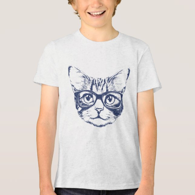 T-shirt En Tri-matière Chat cool avec lunettes (Recto)