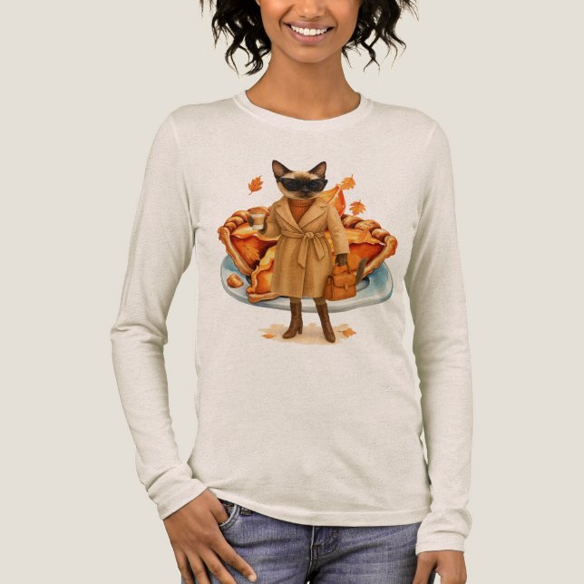 T-shirt En Tri-matière Chat d'automne avec TURKEY pour Thanksgiving (Recto)