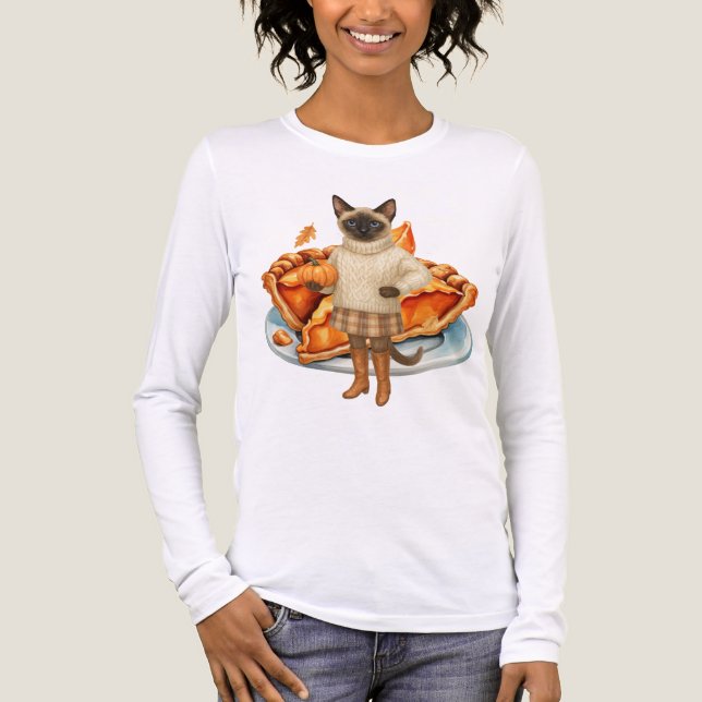T-shirt En Tri-matière Chat d'automne avec TURKEY pour Thanksgiving (Recto)