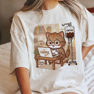 T-shirt En Tri-matière Chat de café drôle avec ordinateur portable et per