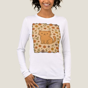T-shirt En Tri-matière Chat de dessin adorable avec motif floral