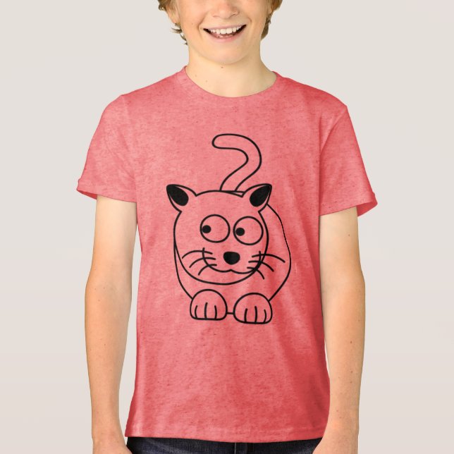 T-shirt En Tri-matière Chat de dessin assis avec curiosité (Recto)