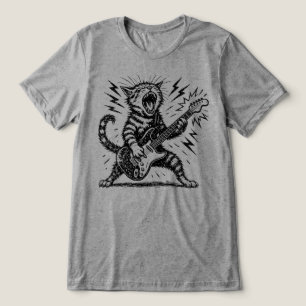 T-shirt En Tri-matière Chat de guitare heavy metal, rock à fond