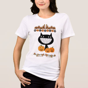 T-shirt En Tri-matière Chat de Halloween noir coloré avec des citrouilles