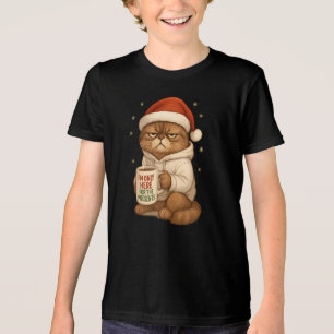 T-shirt En Tri-matière Chat de Noël grincheux avec chapeau de Père Noël