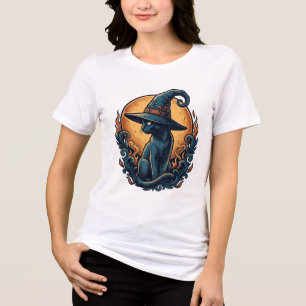 T-shirt En Tri-matière Chat de sorcière vintage lune Halloween Art vector