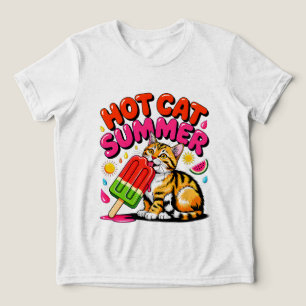 T-shirt En Tri-matière Chat d'été : Chat chaud Été Drôle Rétro Kitty