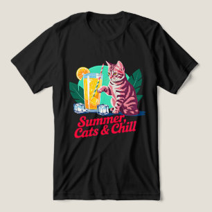 T-shirt En Tri-matière Chat d'été Rétro Chill - Félin Tropical Rose Foncé