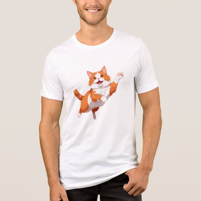 T-shirt En Tri-matière Chat Joyeux Jouer Fun Jumping Dans L'Air Joyeux (Recto)