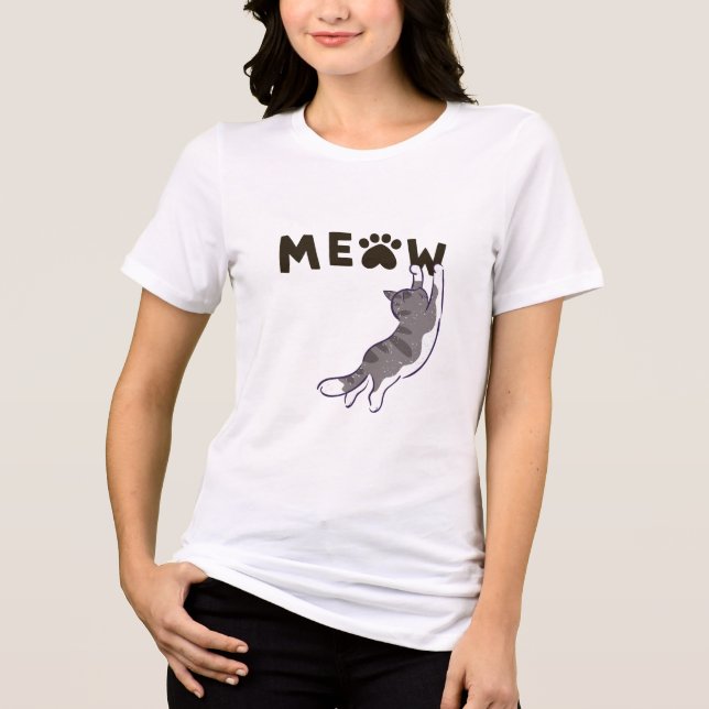 T-shirt En Tri-matière Chat Jumping à MEOW Design Empreinte de patte (Recto)