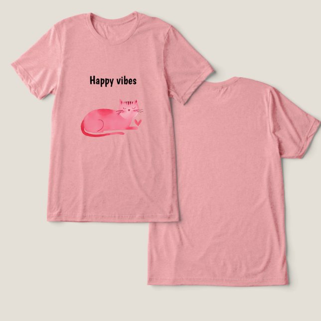 T-shirt En Tri-matière Chat Kitty Rose Happy Vibes (Design Recto & Verso)