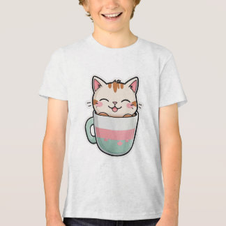 T-shirt En Tri-matière Chat Mignon dans une Tasse à Thé Chat Kawaii Amate