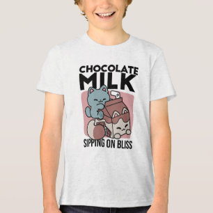 T-shirt En Tri-matière Chat Mignon Lait Chocolat – Boisson Confortable & 