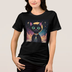 T-shirt En Tri-matière Chat noir cosmique futuriste atomique en clair de