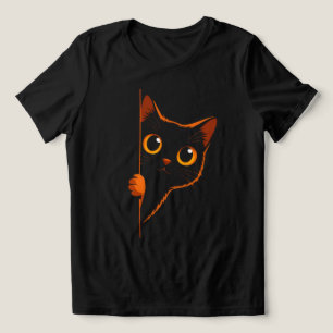 T-shirt En Tri-matière Chat noir curieux en T‑Shirt minimaliste pour femm