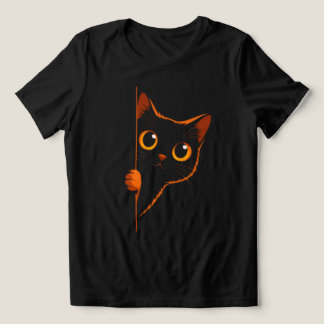T-shirt En Tri-matière Chat noir curieux en T‑Shirt minimaliste pour femm