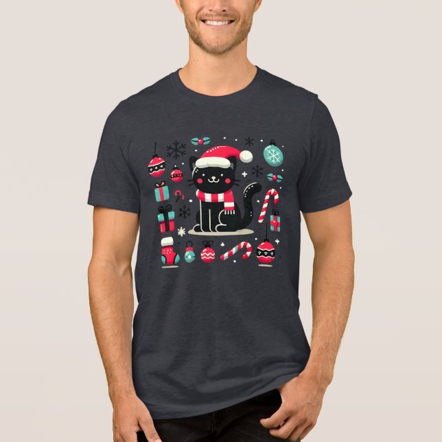 T-shirt En Tri-matière Chat noir de Noël (Recto)