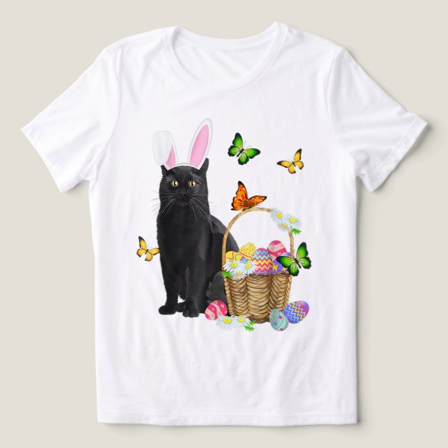 T-shirt En Tri-matière Chat noir de Pâques avec des oreilles de lapin (Design Recto)